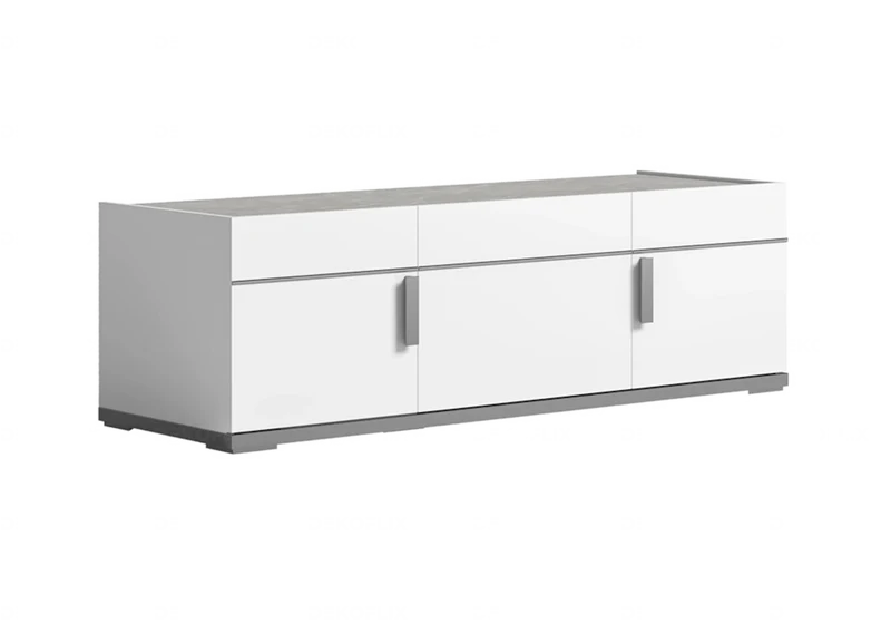 Meuble TV 3 ou 4 portes blanc laqué marbre gris - Mara