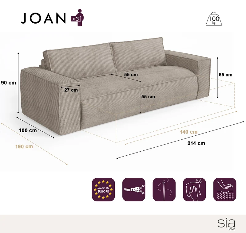 Canapé Convertible Joan Couchage 140 cm