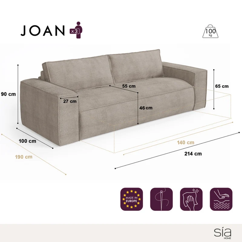 Canapé Convertible Joan Couchage 140 cm