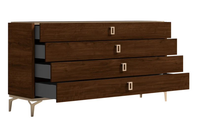 Commode noyer laqué 4 tiroirs – Eva