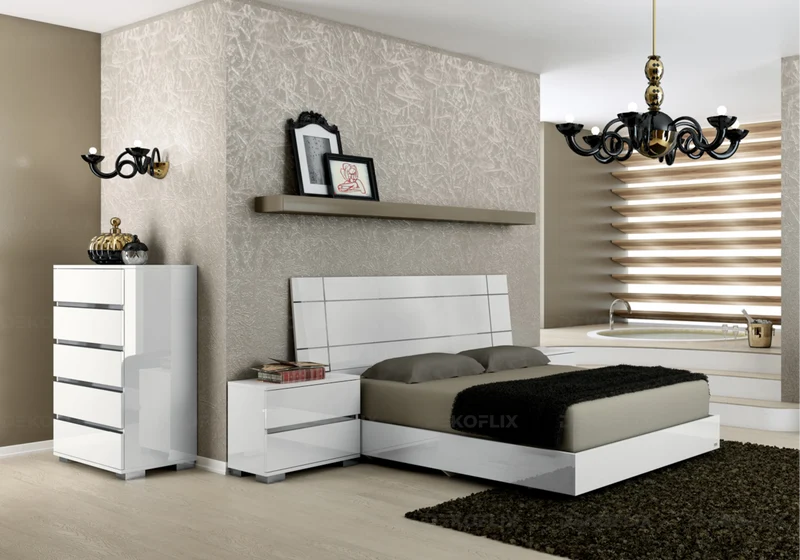 Lit adulte blanc laqué design minimaliste - Dream