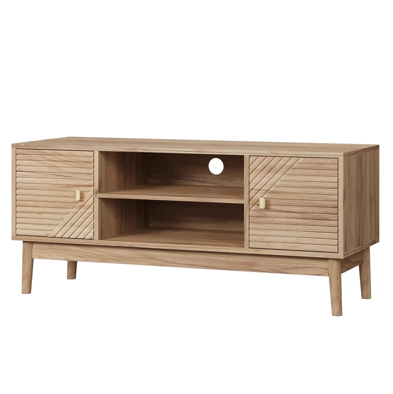 Aria Meuble TV 110 cm mid-century, finition chêne - TV 32 à 45 pouces
