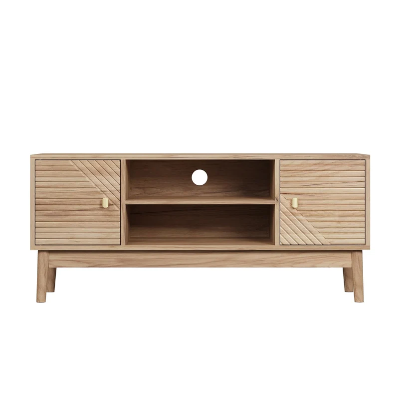 Aria Meuble TV 110 cm mid-century, finition chêne - TV 32 à 45 pouces