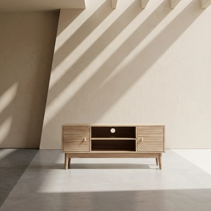 Aria Meuble TV 110 cm mid-century, finition chêne - TV 32 à 45 pouces