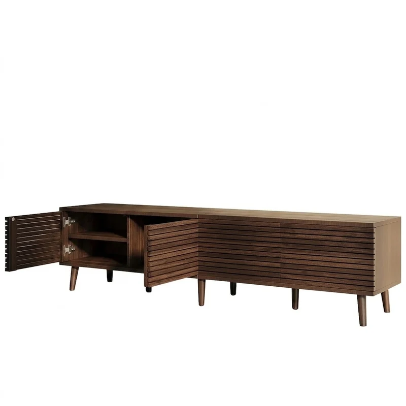 Bowie Meuble TV 180 cm à portes grillagées - TV jusqu'à 75 pouces, 4 portes