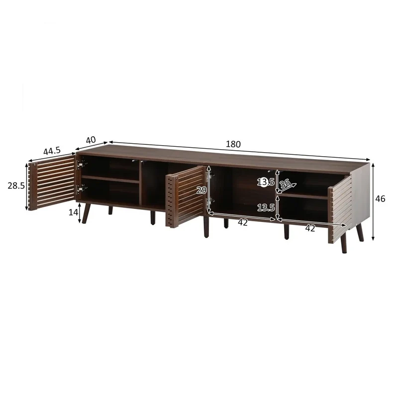 Bowie Meuble TV 180 cm à portes grillagées - TV jusqu'à 75 pouces, 4 portes