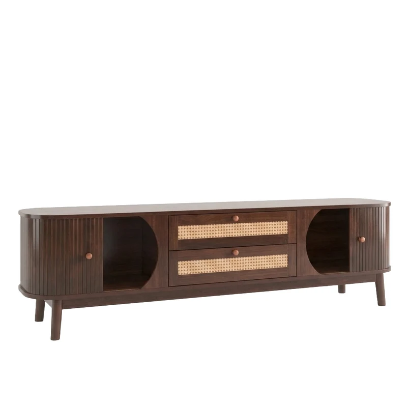Scott Meuble TV bois manguier et rotin 2 portes coulissantes, 2 tiroirs
