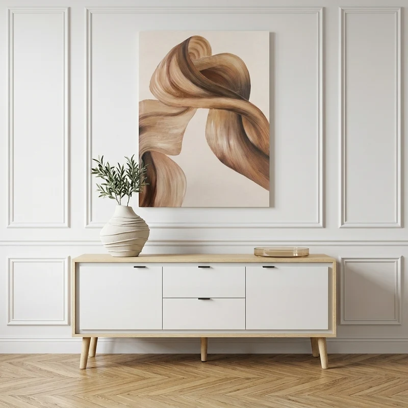 Lilly Meuble TV 120 cm blanc et chêne clair, 2 portes - 2 tiroirs
