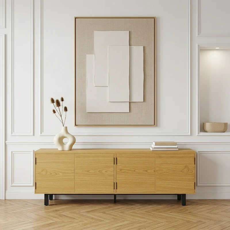 Sofia Meuble TV 180 cm, chêne naturel 4 portes sans poignées
