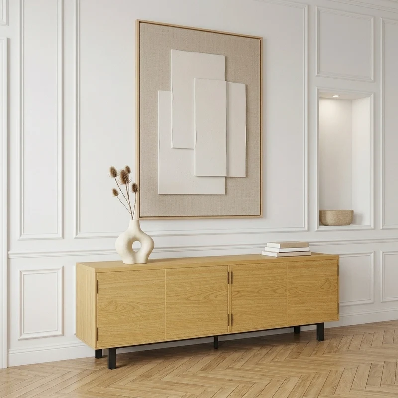 Sofia Meuble TV 180 cm, chêne naturel 4 portes sans poignées