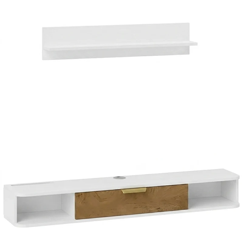 Jax Ensemble meuble TV suspendu 120 cm avec étagère murale - blanc et chêne