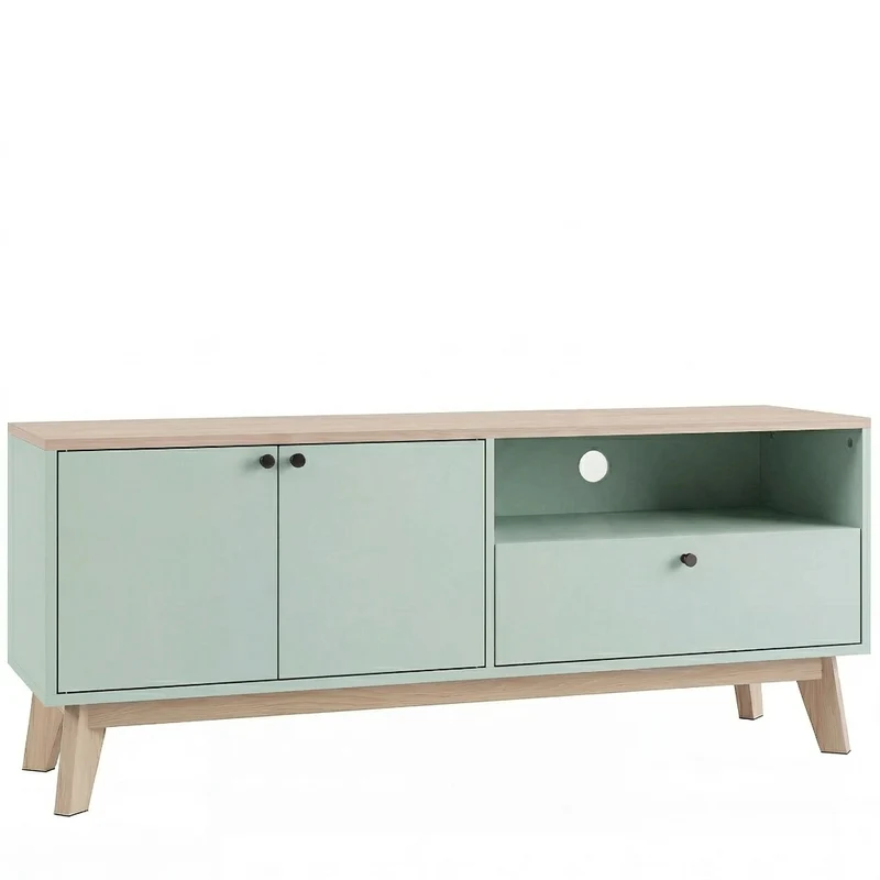 Penny Meuble TV 120 cm vert sauge et chêne - TV jusqu'à 36 pouces