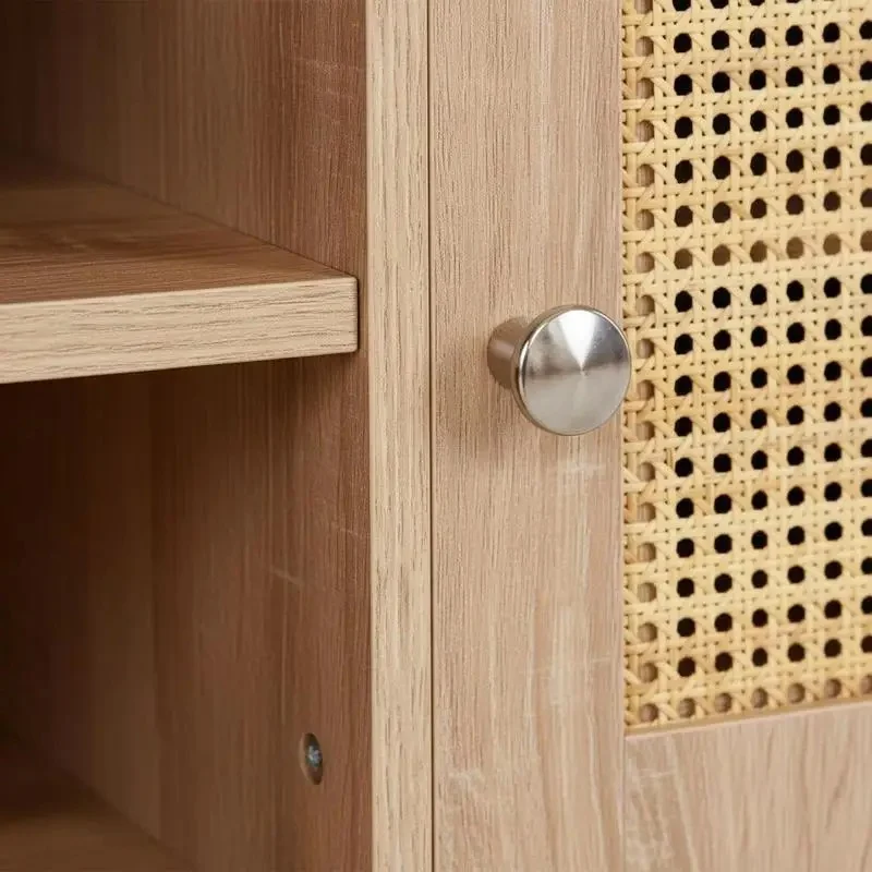 Gordon Meuble TV rotin 140 cm avec prises intégrées et USB - chêne