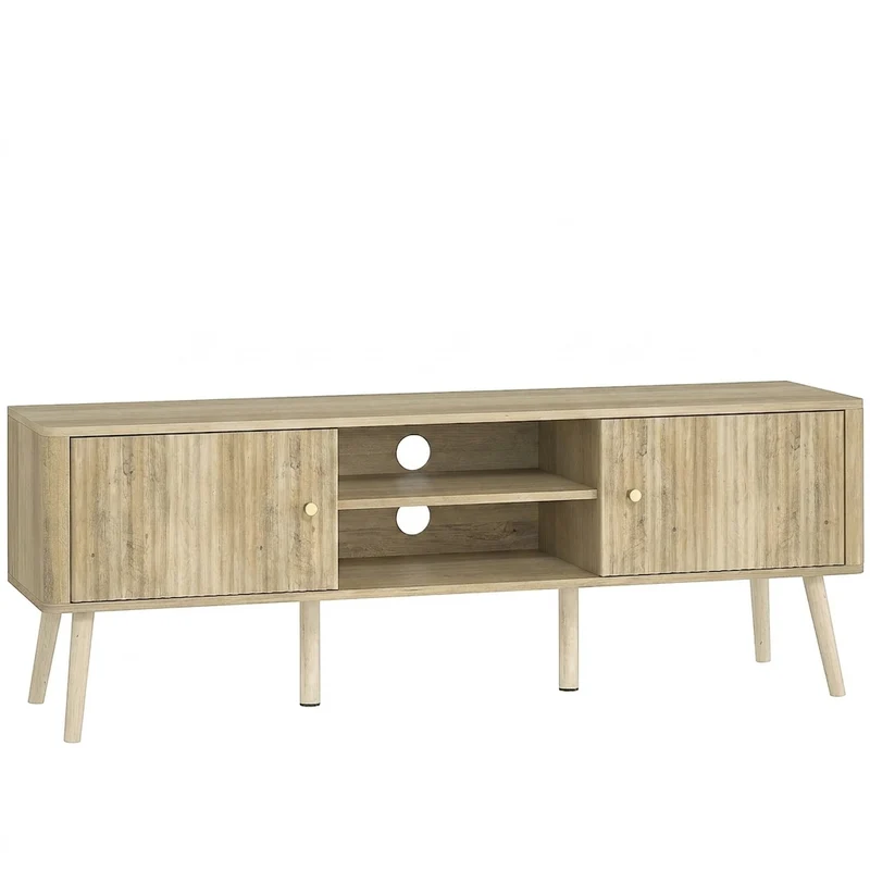 Samara Meuble TV 140 cm cannelé, poignées dorées