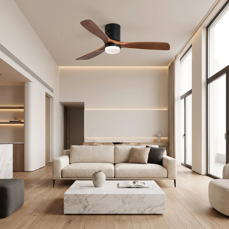 Kelly Ventilateur de Plafond silencieux de luxe - Bois Foncé Métal Noir Mat