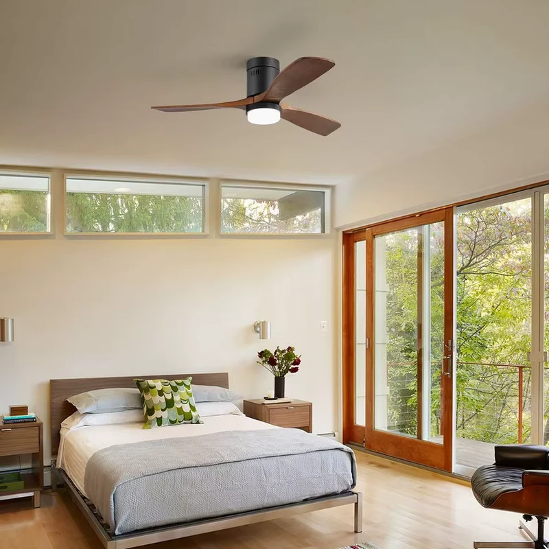 Kelly Ventilateur de Plafond silencieux de luxe - Bois Foncé Métal Noir Mat