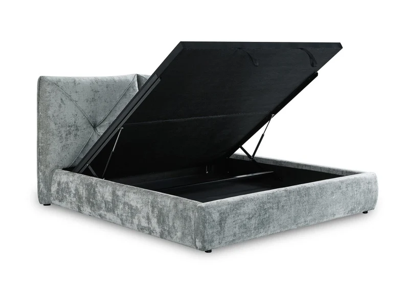 Lit coffre en tissu bouclette doux gris 160x200 cm NOAH