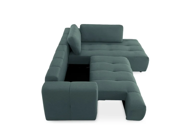 Canapé d'angle convertible avec coffre en tissu vert olive HAVEN - Angle droit