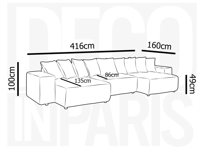 Canapé panoramique réversible convertible avec coffre en velours côtelé épais taupe NOELIA