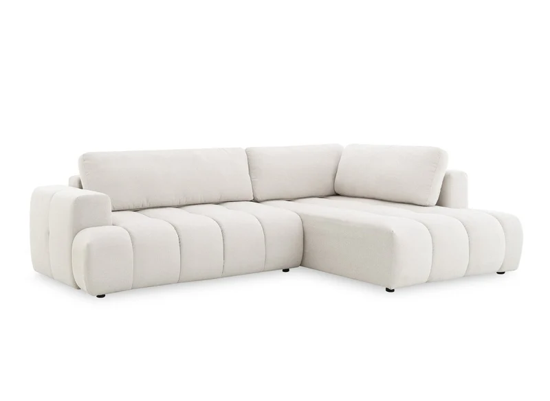 Canapé d'angle convertible avec coffre en tissu beige HAVEN - Angle droit