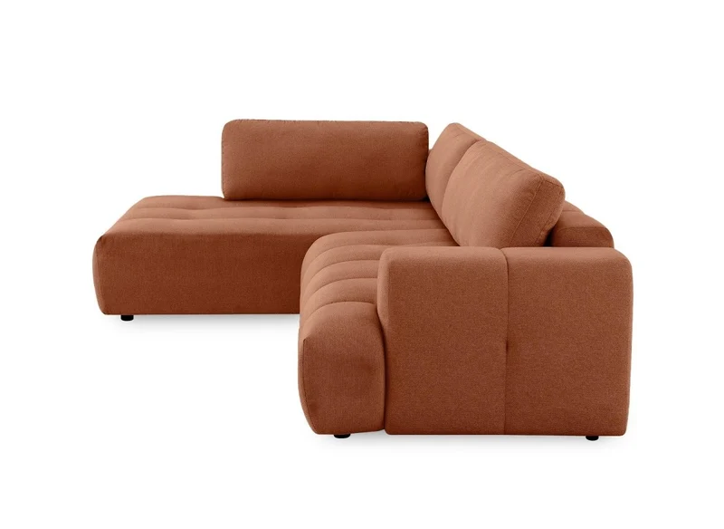 Canapé d'angle convertible avec coffre en tissu terracotta HAVEN - Angle gauche