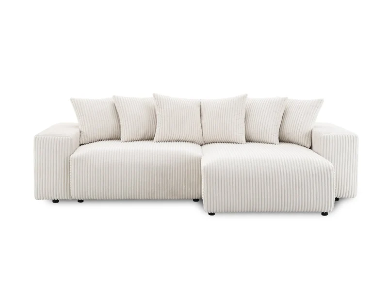 Canapé d'angle réversible convertible avec coffre en velours côtelé épais beige NOELIA