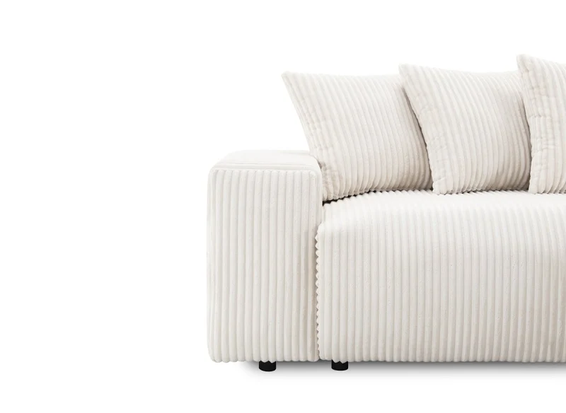Canapé d'angle réversible convertible avec coffre en velours côtelé épais beige NOELIA