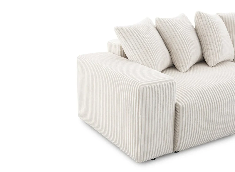 Canapé d'angle réversible convertible avec coffre en velours côtelé épais beige NOELIA