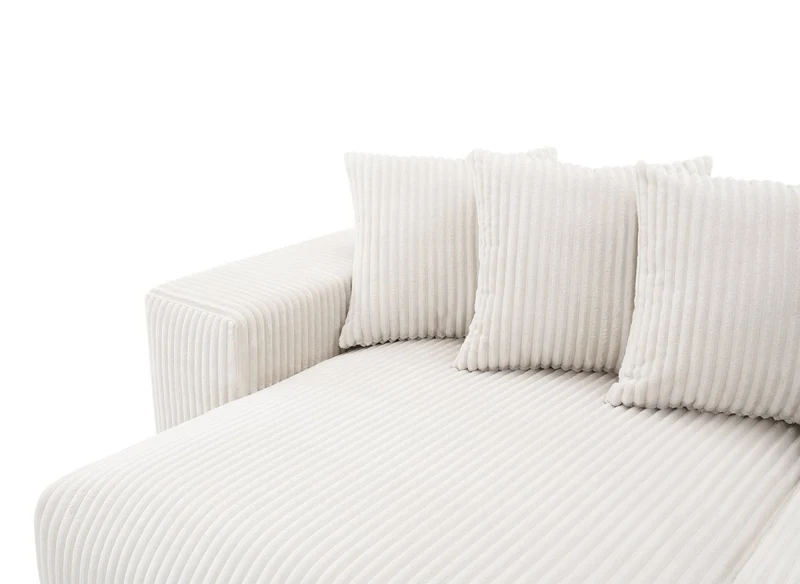 Canapé d'angle réversible convertible avec coffre en velours côtelé épais beige NOELIA