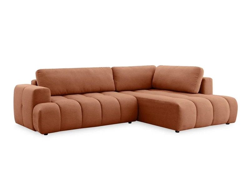 Canapé d'angle convertible avec coffre en tissu terracotta HAVEN - Angle droit