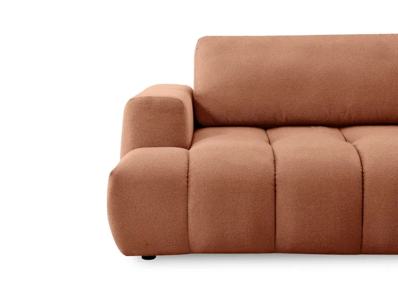 Canapé d'angle convertible avec coffre en tissu terracotta HAVEN - Angle droit