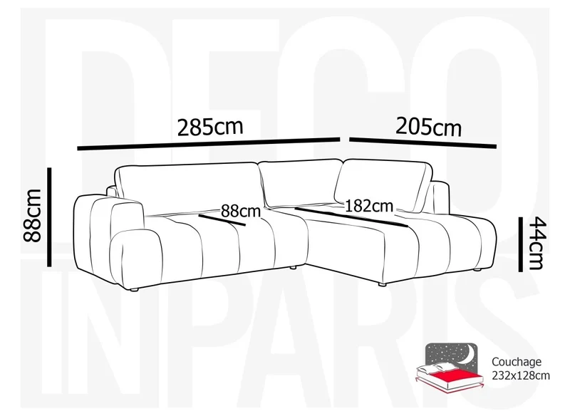 Canapé d'angle convertible avec coffre en tissu terracotta HAVEN - Angle droit