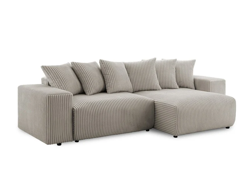Canapé d'angle réversible convertible avec coffre en velours côtelé épais taupe NOELIA