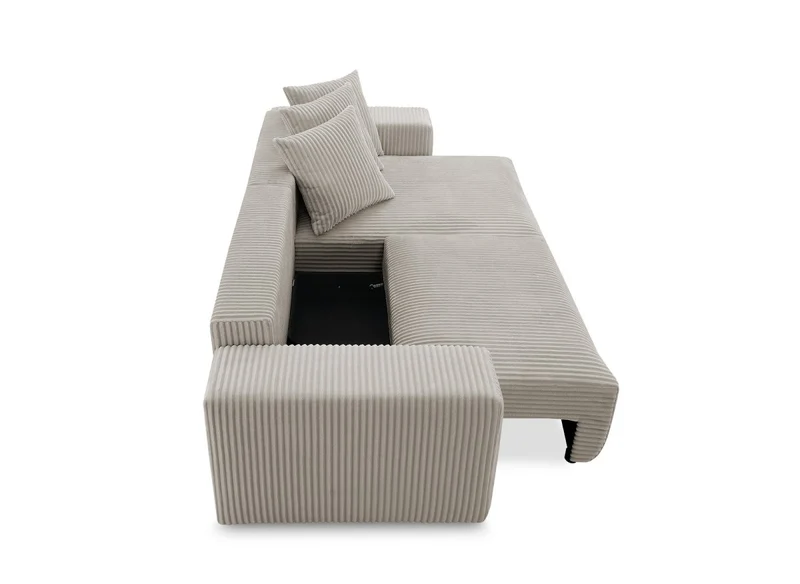 Canapé d'angle réversible convertible avec coffre en velours côtelé épais taupe NOELIA