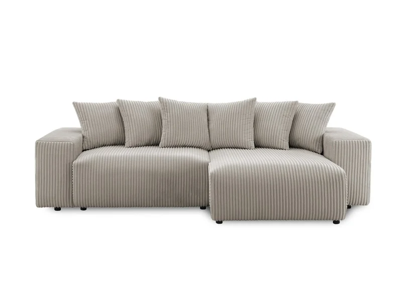 Canapé d'angle réversible convertible avec coffre en velours côtelé épais taupe NOELIA