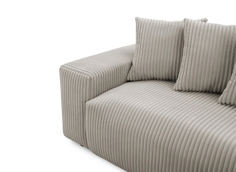 Canapé d'angle réversible convertible avec coffre en velours côtelé épais taupe NOELIA