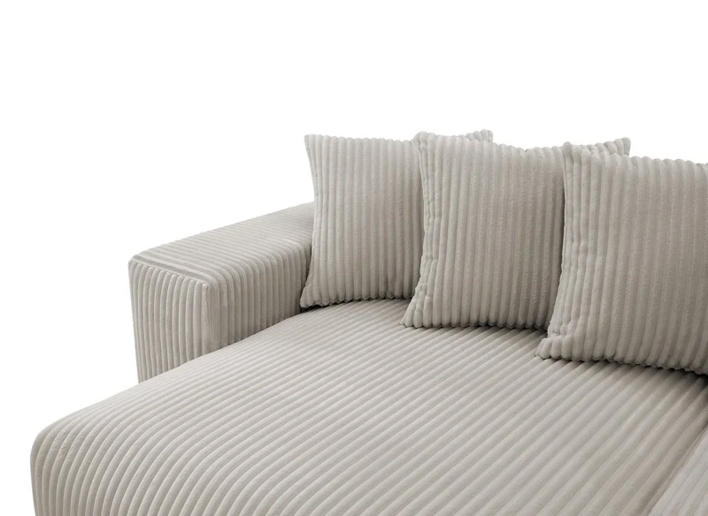 Canapé d'angle réversible convertible avec coffre en velours côtelé épais taupe NOELIA