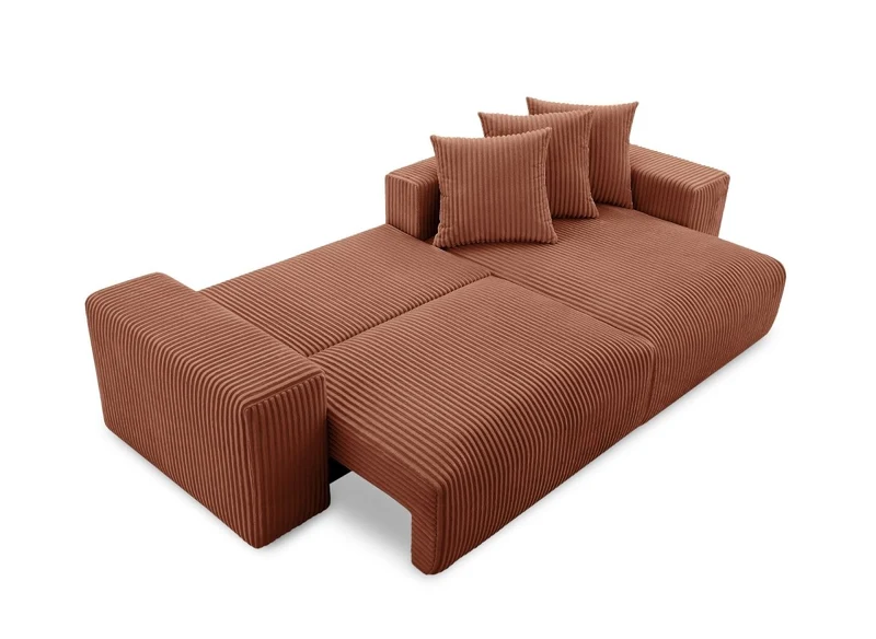 Canapé d'angle réversible convertible avec coffre en velours côtelé épais terracotta NOELIA