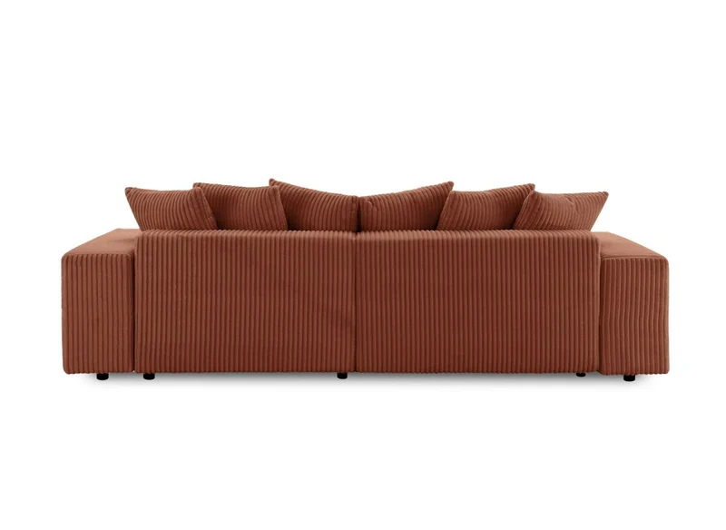 Canapé d'angle réversible convertible avec coffre en velours côtelé épais terracotta NOELIA