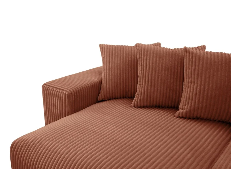 Canapé d'angle réversible convertible avec coffre en velours côtelé épais terracotta NOELIA