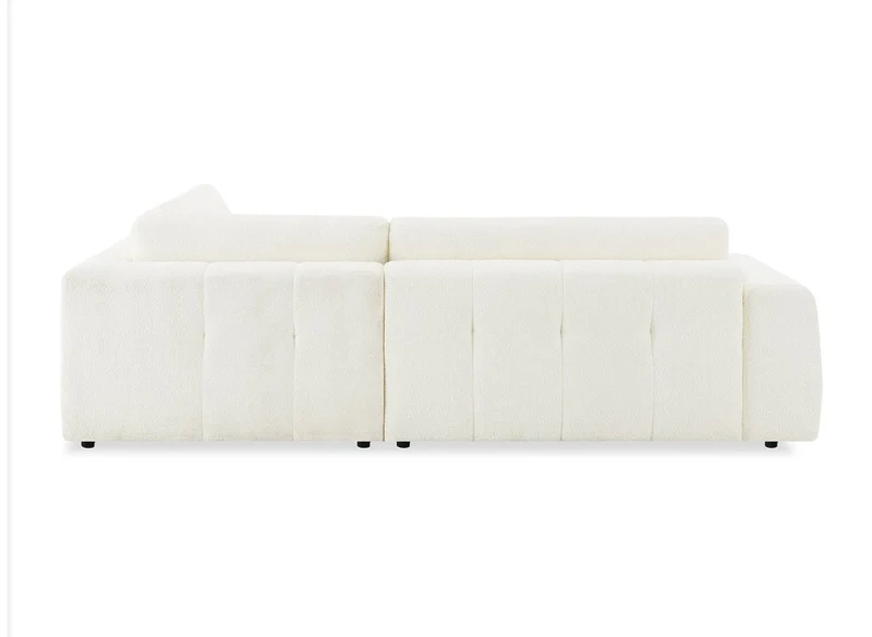 Canapé d'angle convertible avec coffre en tissu bouclette écru HAVEN - Angle droit