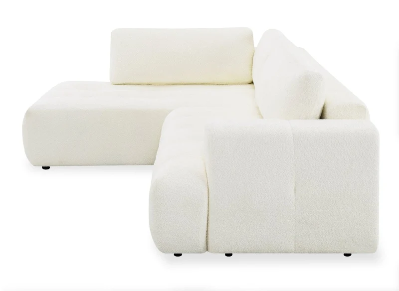 Canapé d'angle convertible avec coffre en tissu bouclette écru HAVEN - Angle gauche