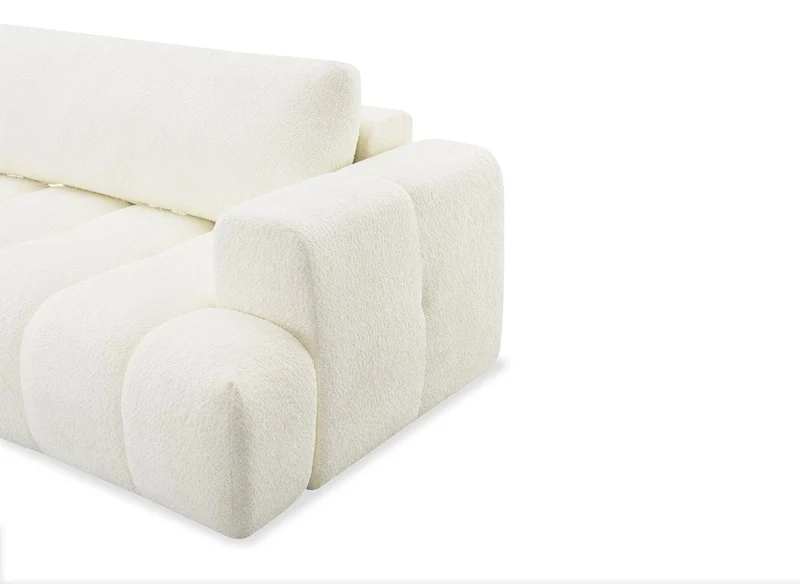 Canapé d'angle convertible avec coffre en tissu bouclette écru HAVEN - Angle gauche