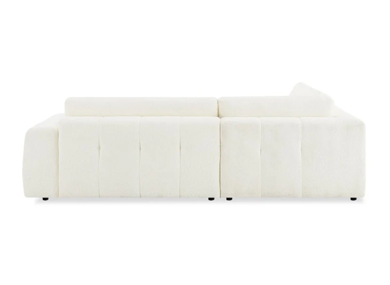 Canapé d'angle convertible avec coffre en tissu bouclette écru HAVEN - Angle gauche