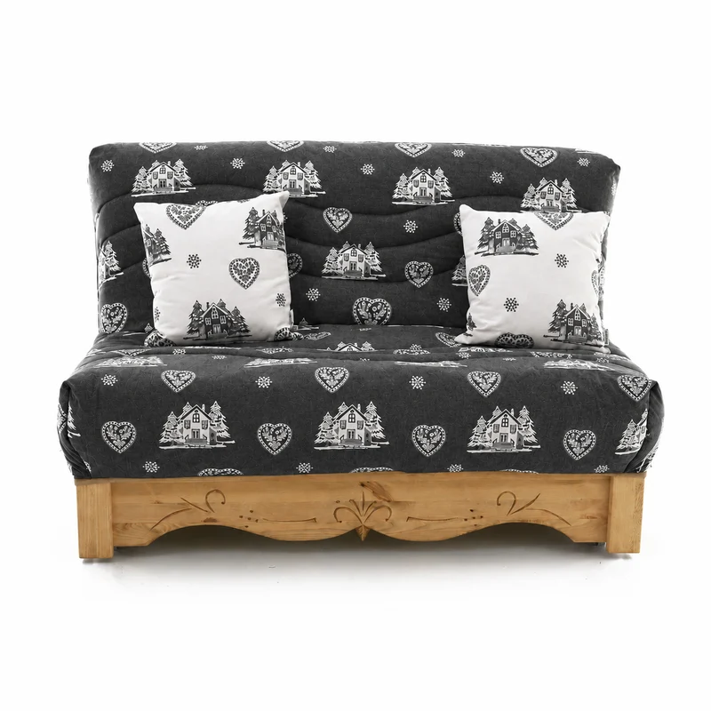 Canapé convertible BZ épicéa massif sculpté 140 x 190 cm courchevel gris | Aspin