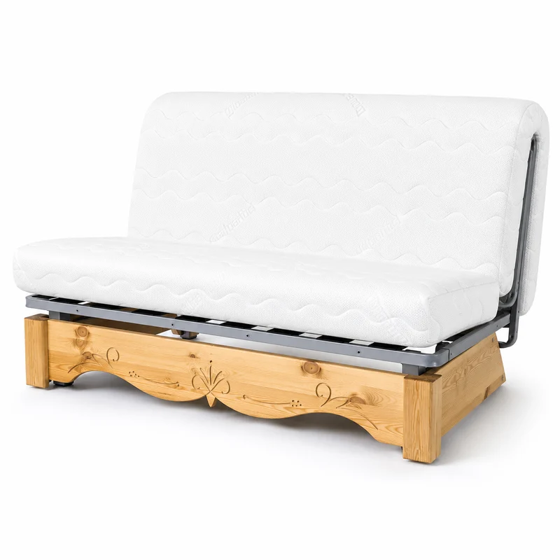 Canapé convertible BZ épicéa massif sculpté 140 x 190 cm courchevel grenat | Aspin