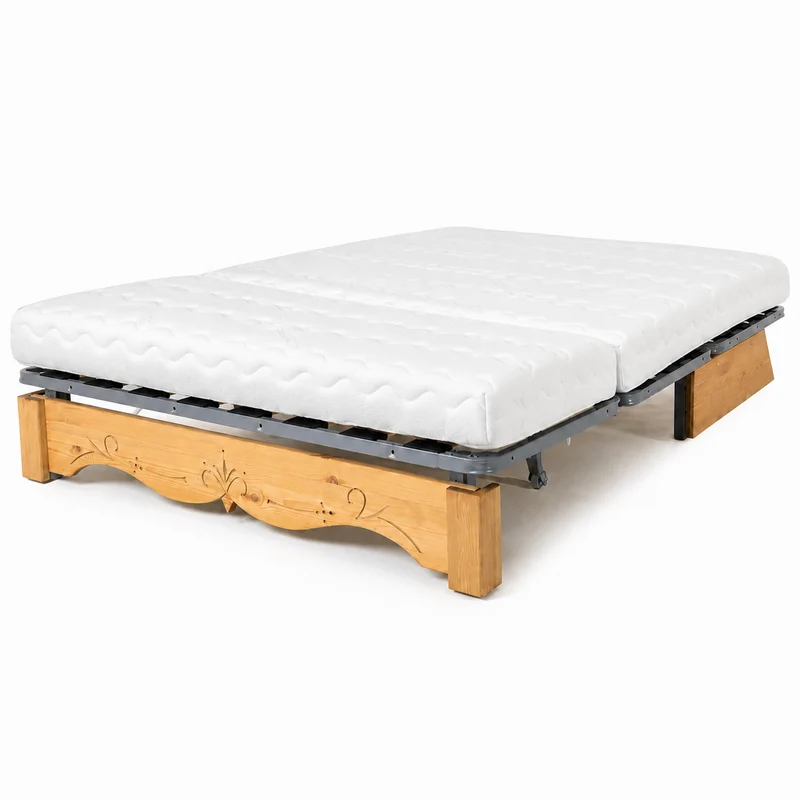 Canapé convertible BZ épicéa massif sculpté 140 x 190 cm courchevel grenat | Aspin