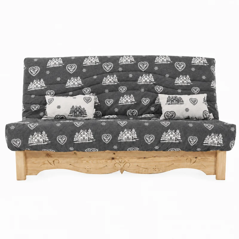Clic clac 140 x 190 cm épicéa huilé miel et tissu courchevel gris | Aspin