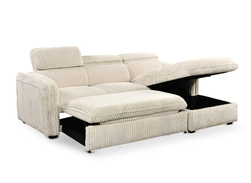 Canapé d'angle convertible en velours côtelé épais beige ISABELLA - Angle droit