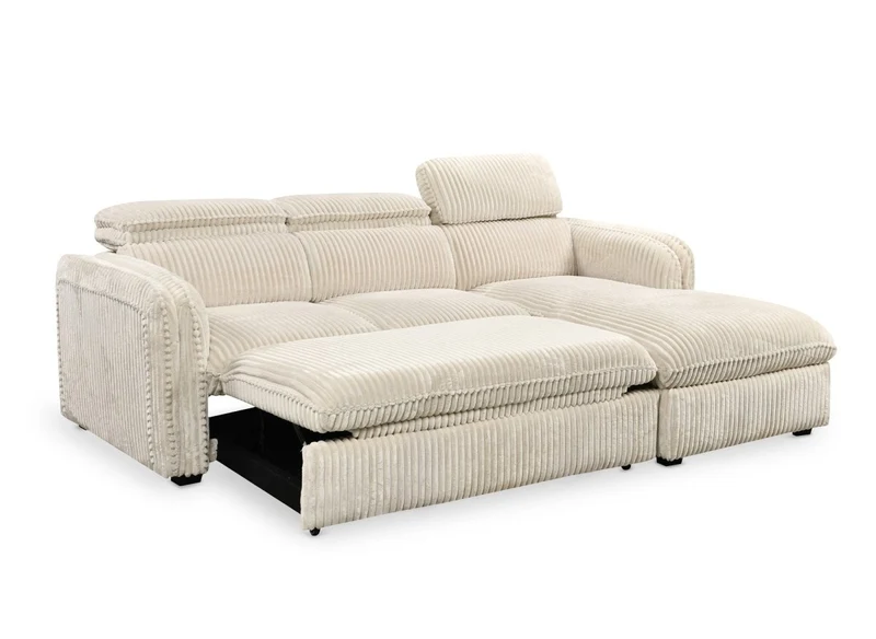 Canapé d'angle convertible en velours côtelé épais beige ISABELLA - Angle droit